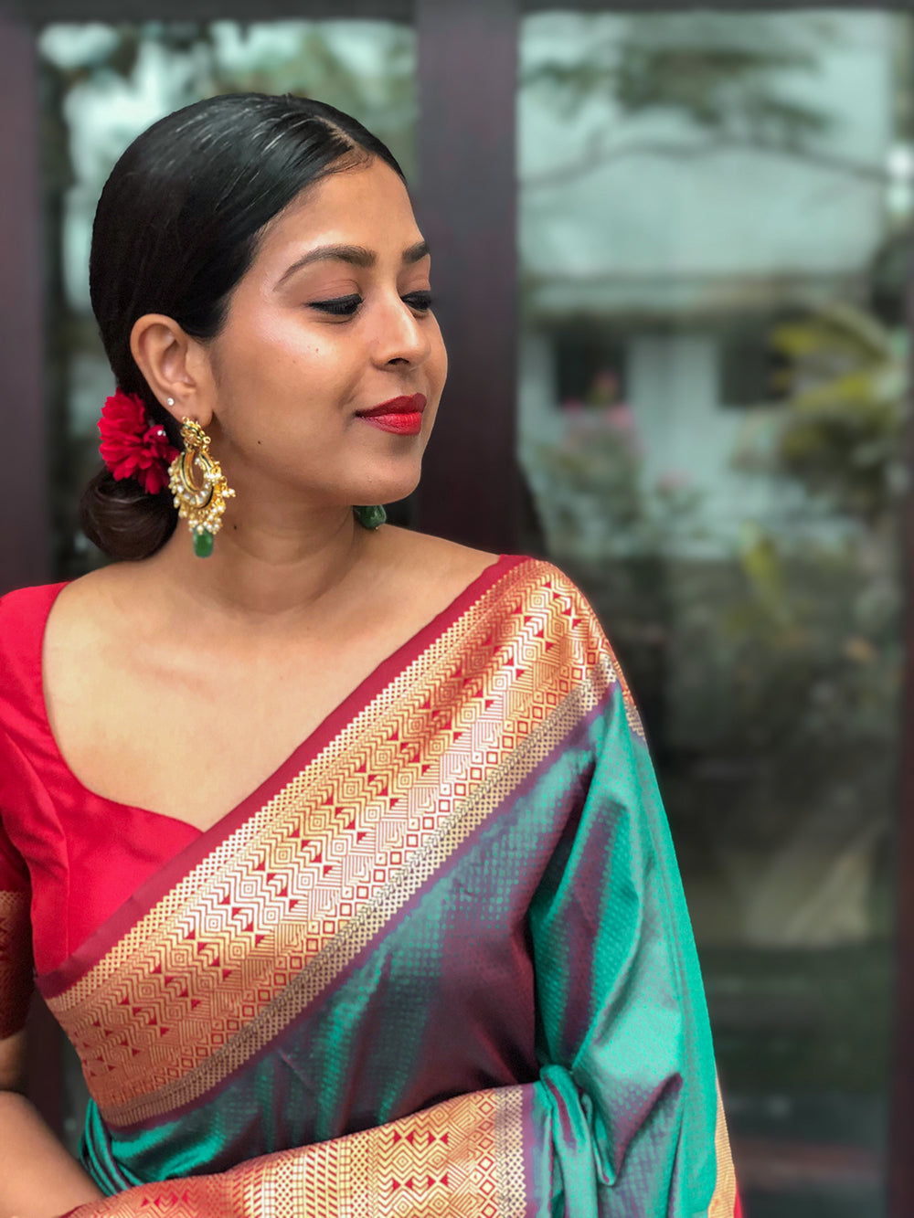 Teal Color Weaving zari work Banarasi Silk Saree