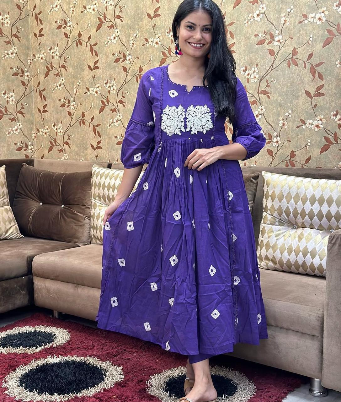 Bandage Discharge Print Cotton Kurta Pant Set with Adda & Embroidered Lace Work