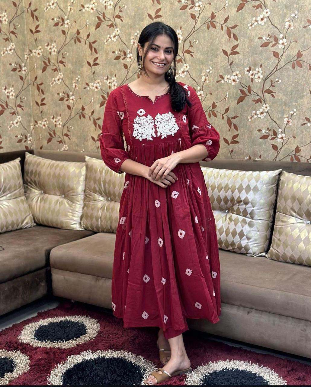Bandage Discharge Print Cotton Kurta Pant Set with Adda & Embroidered Lace Work
