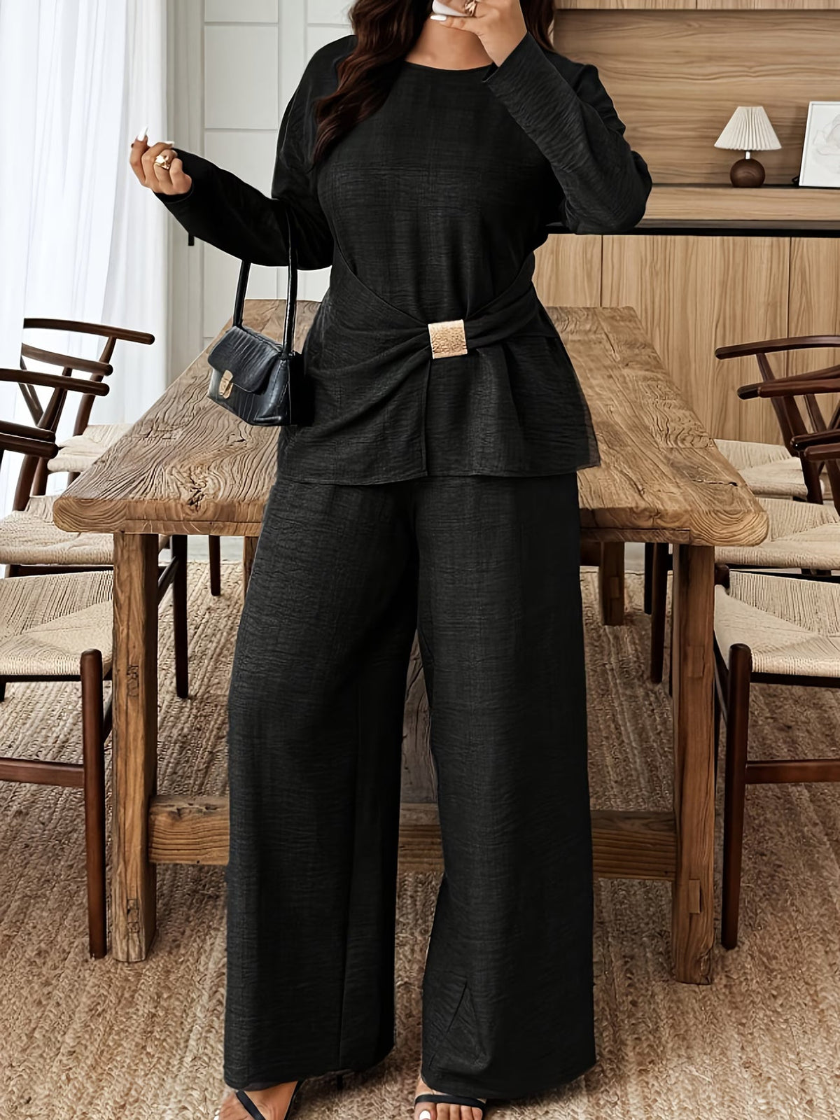 Elegant Pleated Waist Tie Co-Ord Set