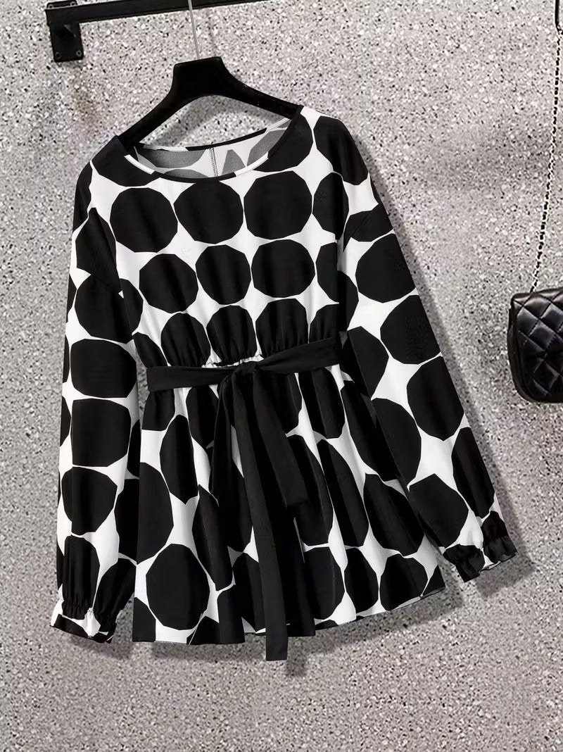 Plus Size Polka Dot Tie-Front 2-Piece Set