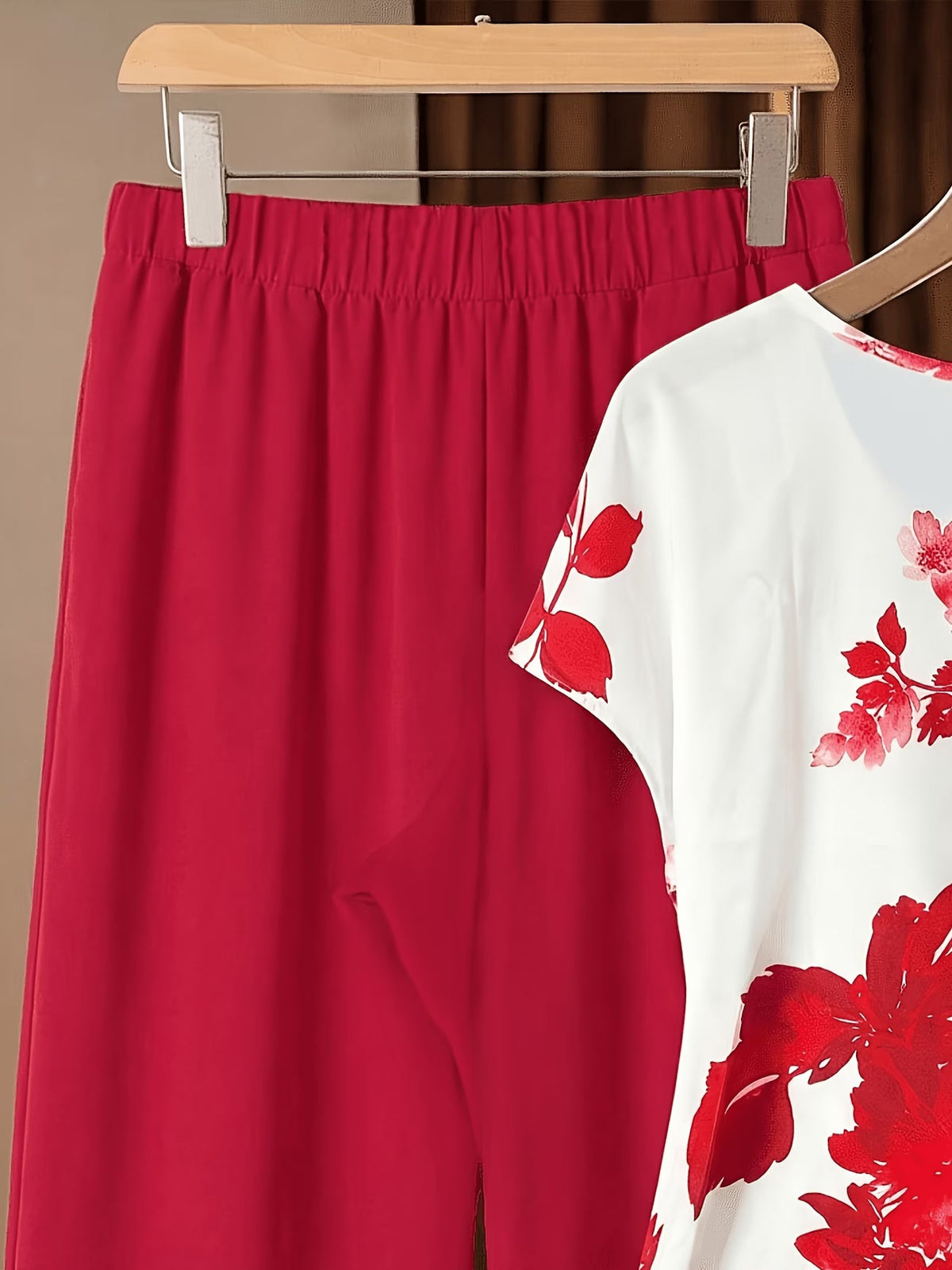 Women's Floral Print Tie-Front Shirt & Wide-Leg Pants Two-Piece Set