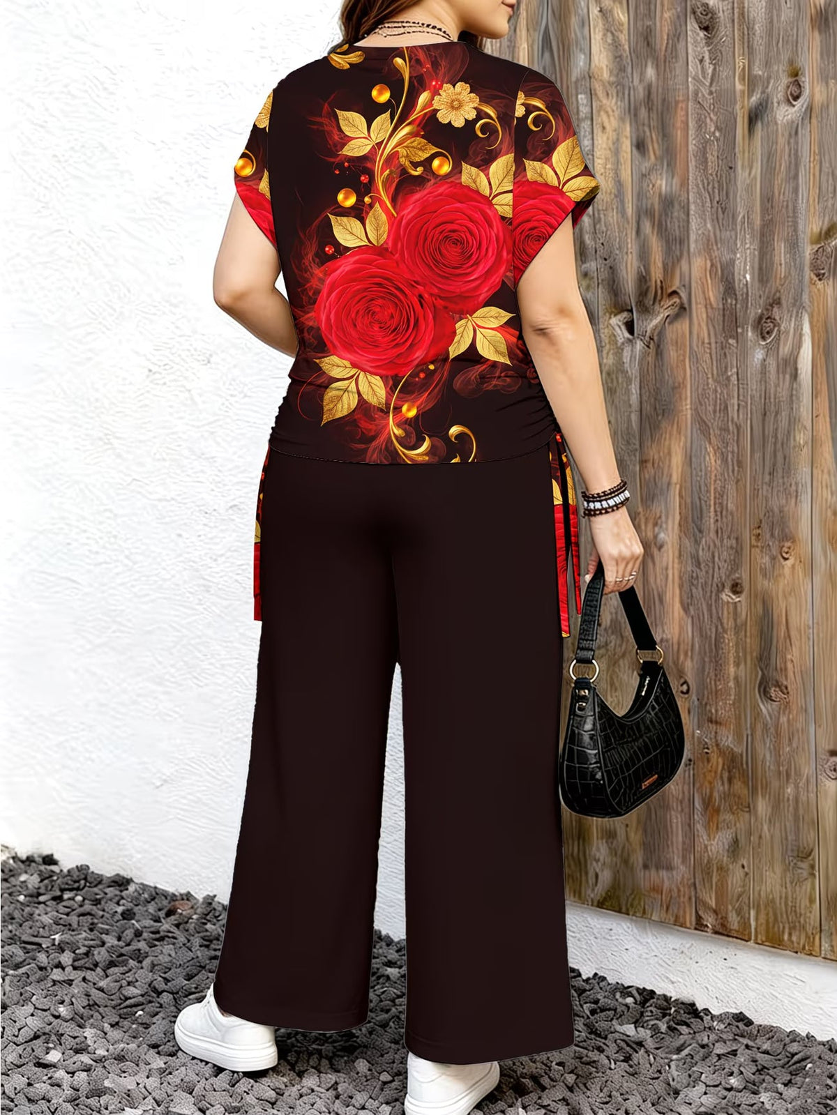 Women's Minimalist Print Top & Loose Pants Two-Piece Set