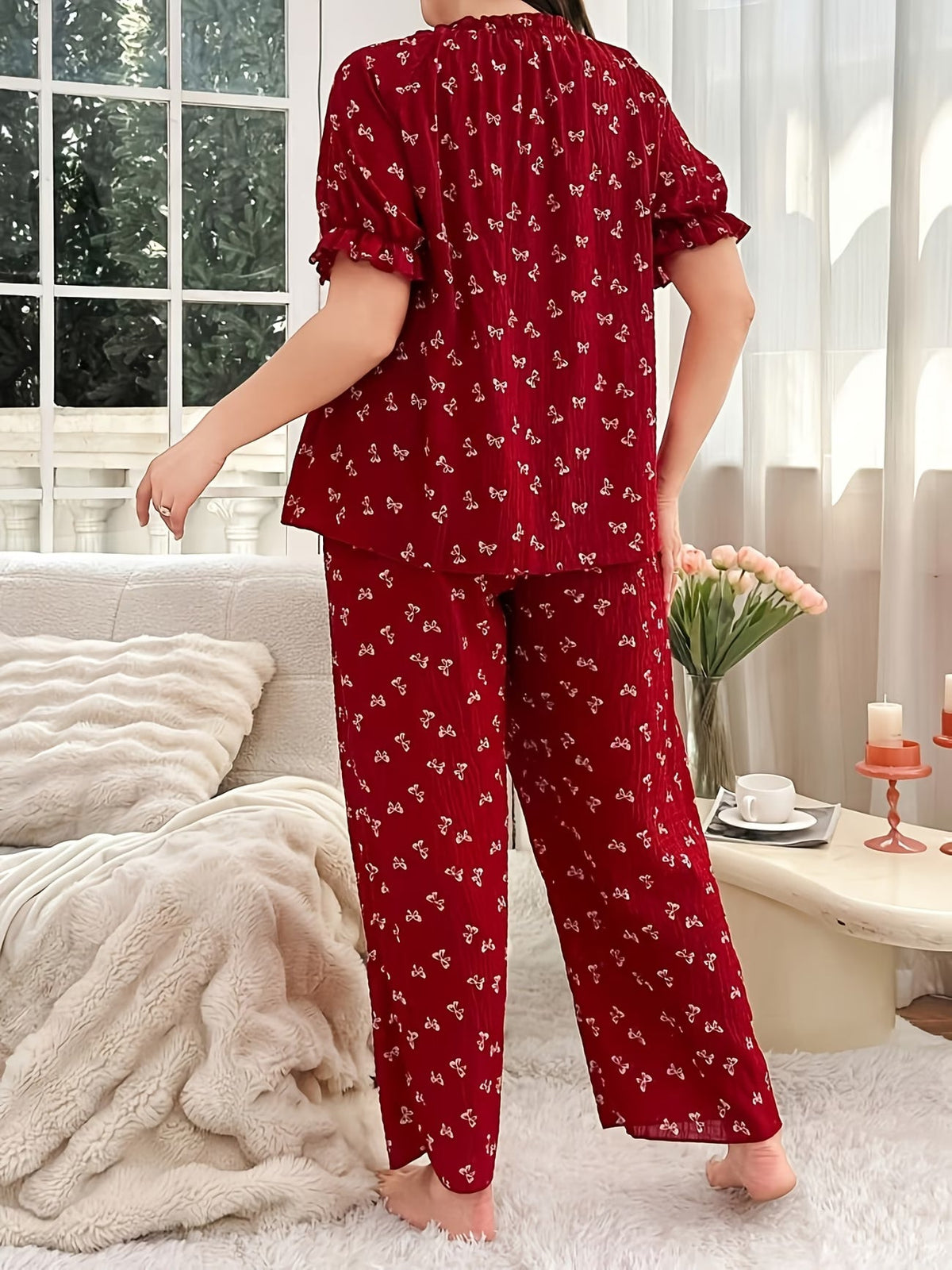 Chic Bow Print Lounge Co-Ord Set