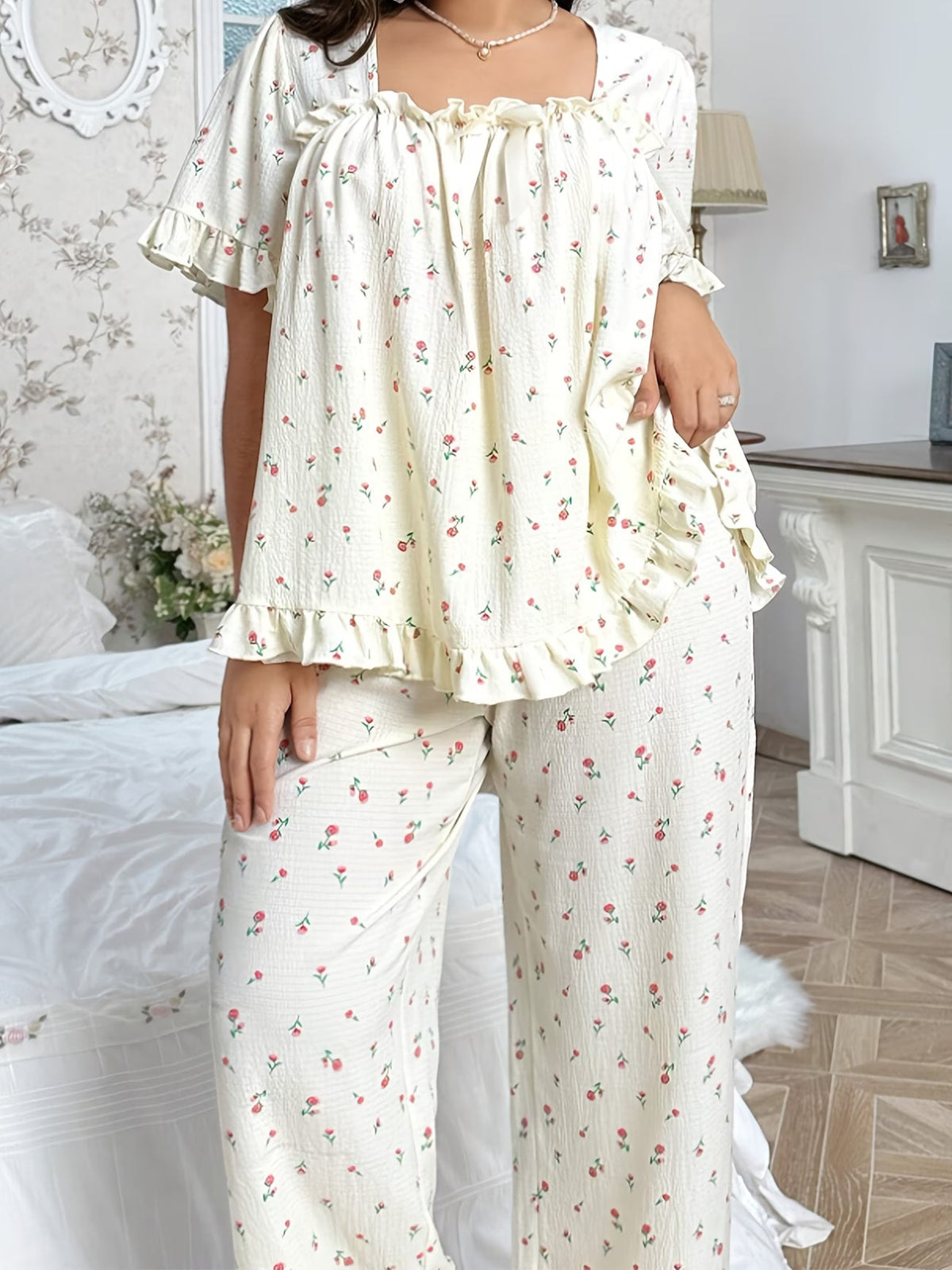 Chic Bow Print Lounge Co-Ord Set