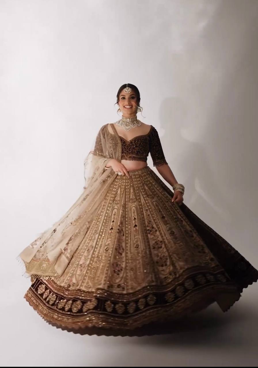 Beige Dazzling Kasturi Silk Lehenga Set – A Festive Showstopper