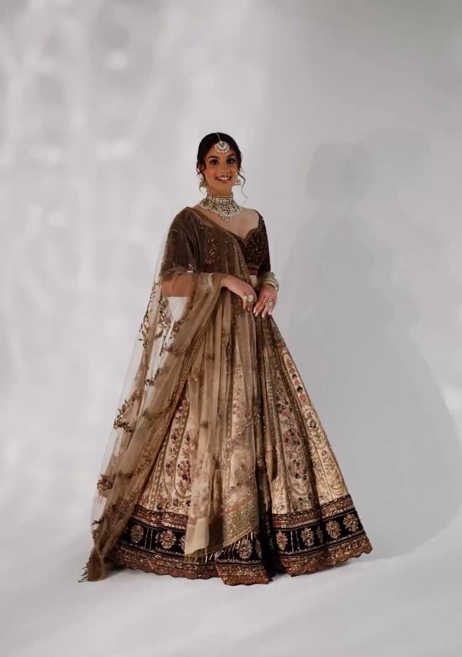 Beige Dazzling Kasturi Silk Lehenga Set – A Festive Showstopper