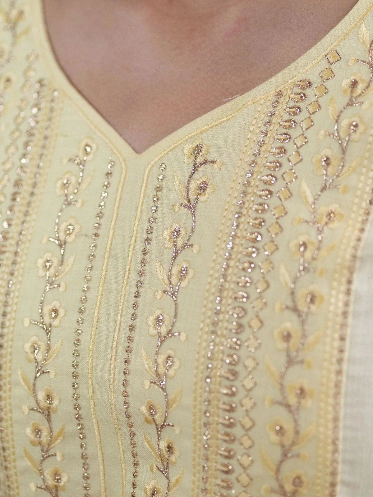 Anouk Beige Embroidered Cotton Kurta With Mask