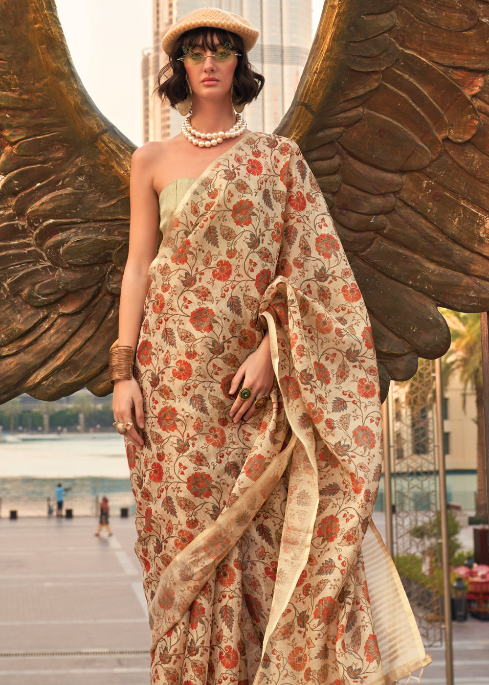 Beige Exquisite Blended Tissue Silk Saree with Blouse Piece