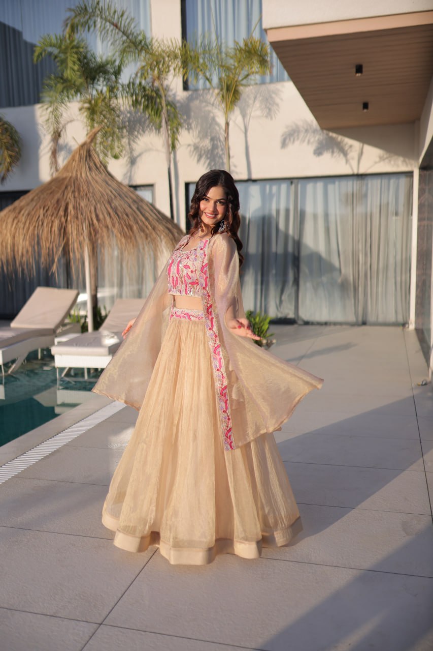 Beige Modern Ethnic Lehenga with Shrug
