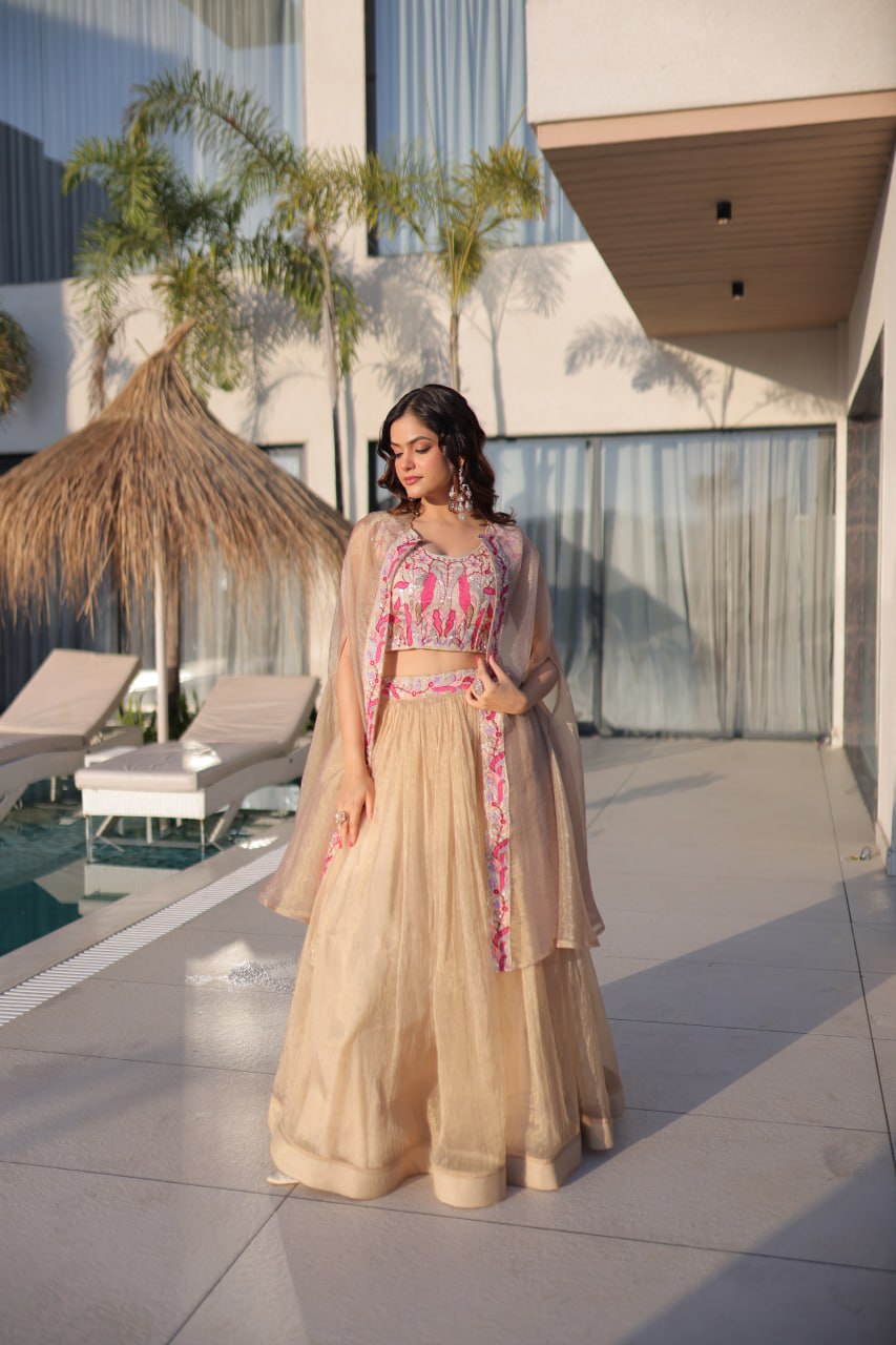Beige Modern Ethnic Lehenga with Shrug