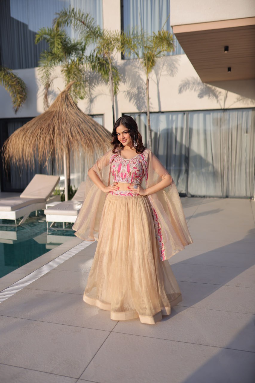 Beige Modern Ethnic Lehenga with Shrug