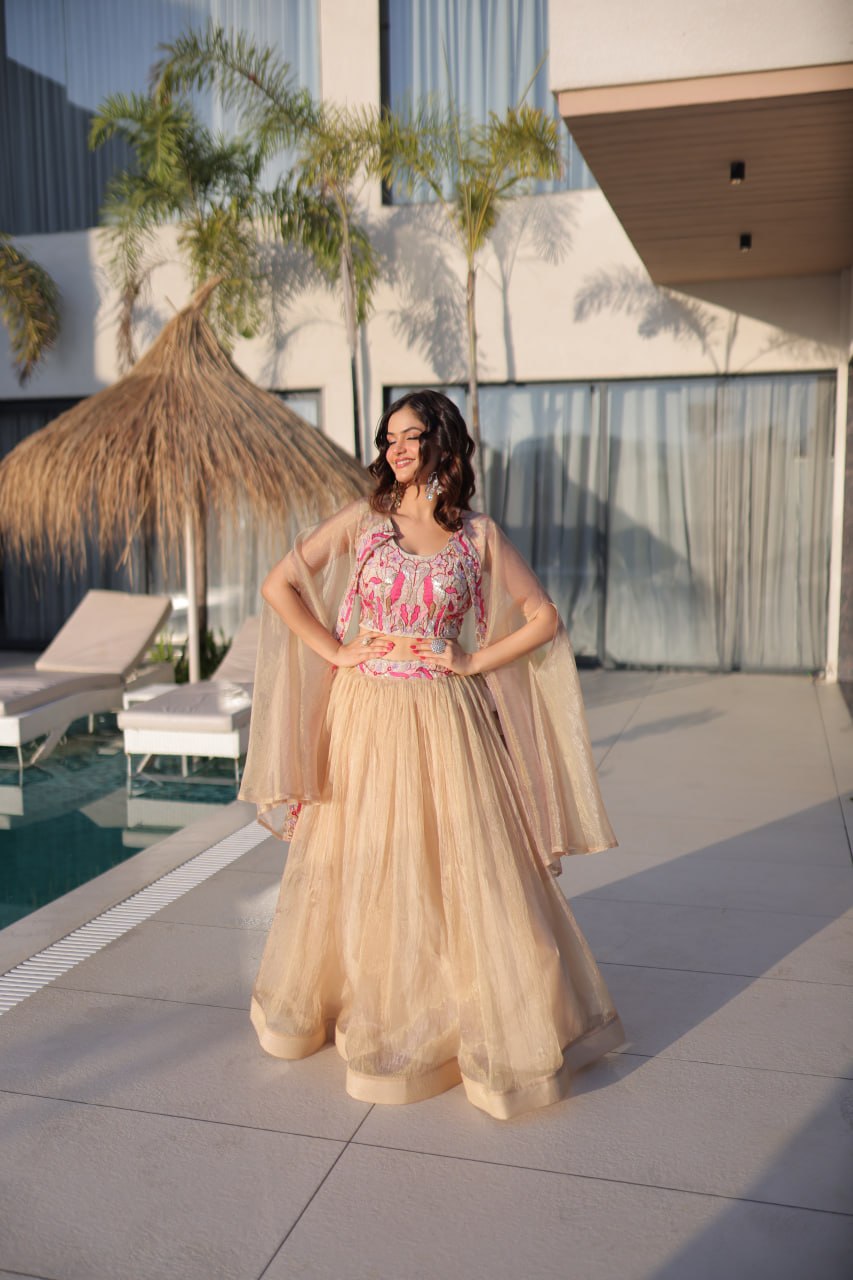 Beige Modern Ethnic Lehenga with Shrug