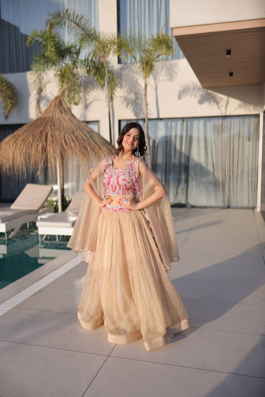 Beige Modern Ethnic Lehenga with Shrug