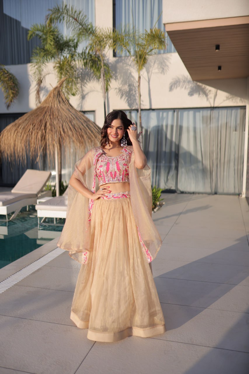 Beige Modern Ethnic Lehenga with Shrug