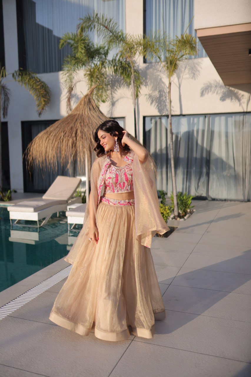 Beige Modern Ethnic Lehenga with Shrug
