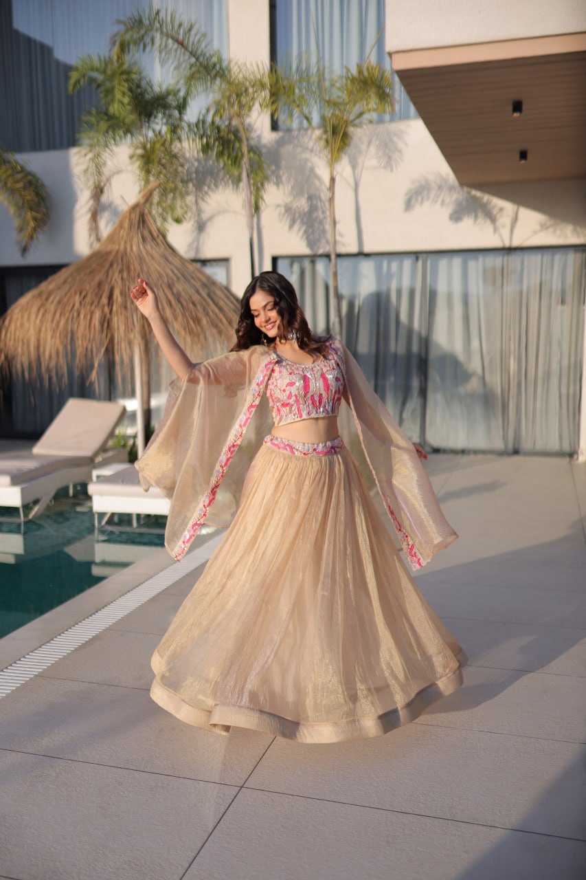 Beige Modern Ethnic Lehenga with Shrug
