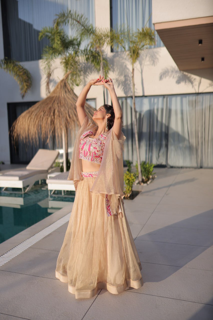 Beige Modern Ethnic Lehenga with Shrug