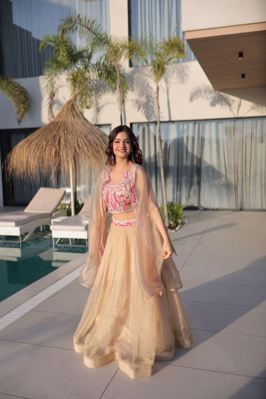Beige Modern Ethnic Lehenga with Shrug