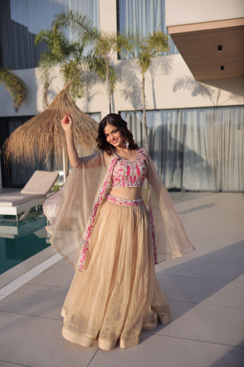 Beige Modern Ethnic Lehenga with Shrug