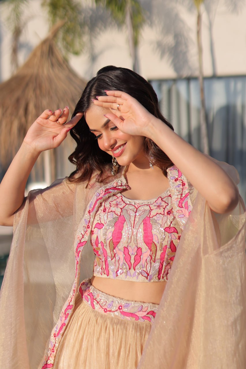 Beige Modern Ethnic Lehenga with Shrug