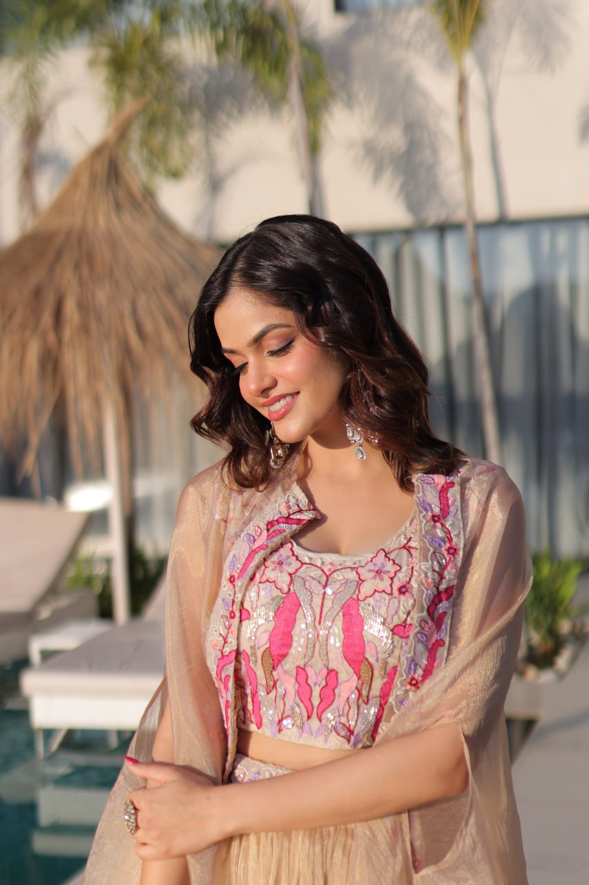 Beige Modern Ethnic Lehenga with Shrug