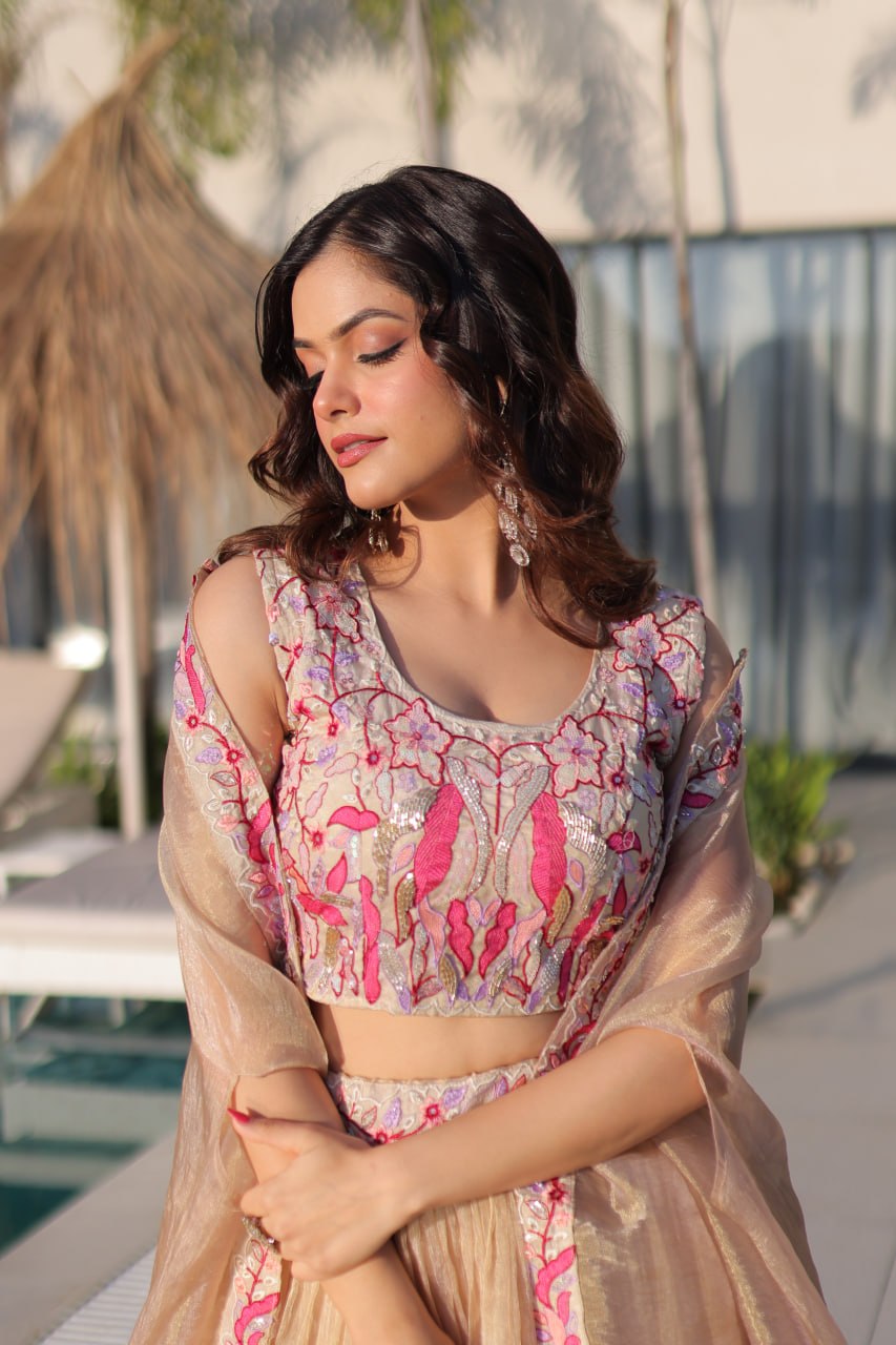 Beige Modern Ethnic Lehenga with Shrug