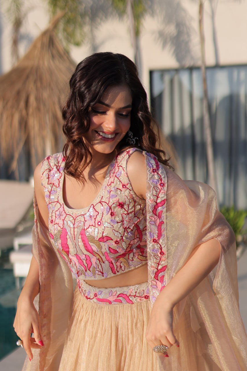 Beige Modern Ethnic Lehenga with Shrug