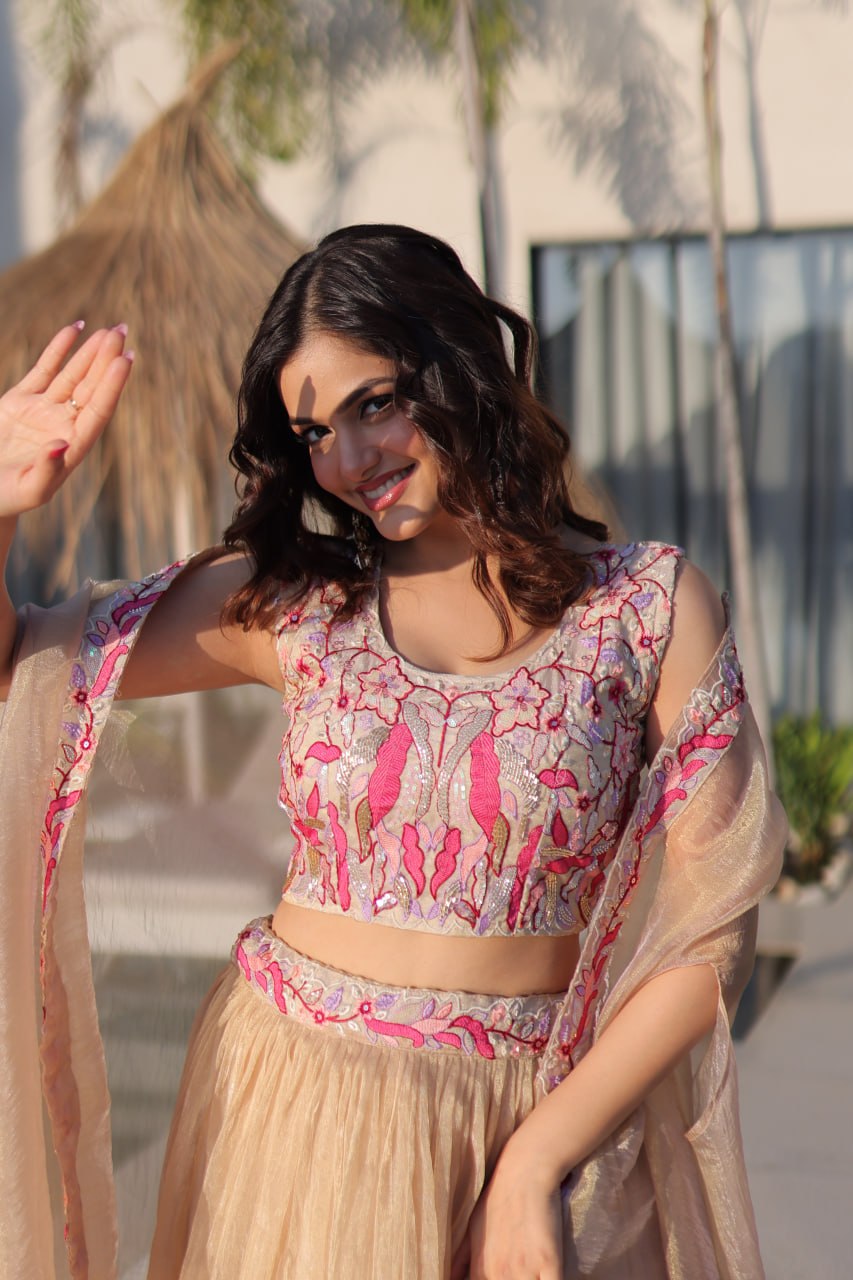 Beige Modern Ethnic Lehenga with Shrug