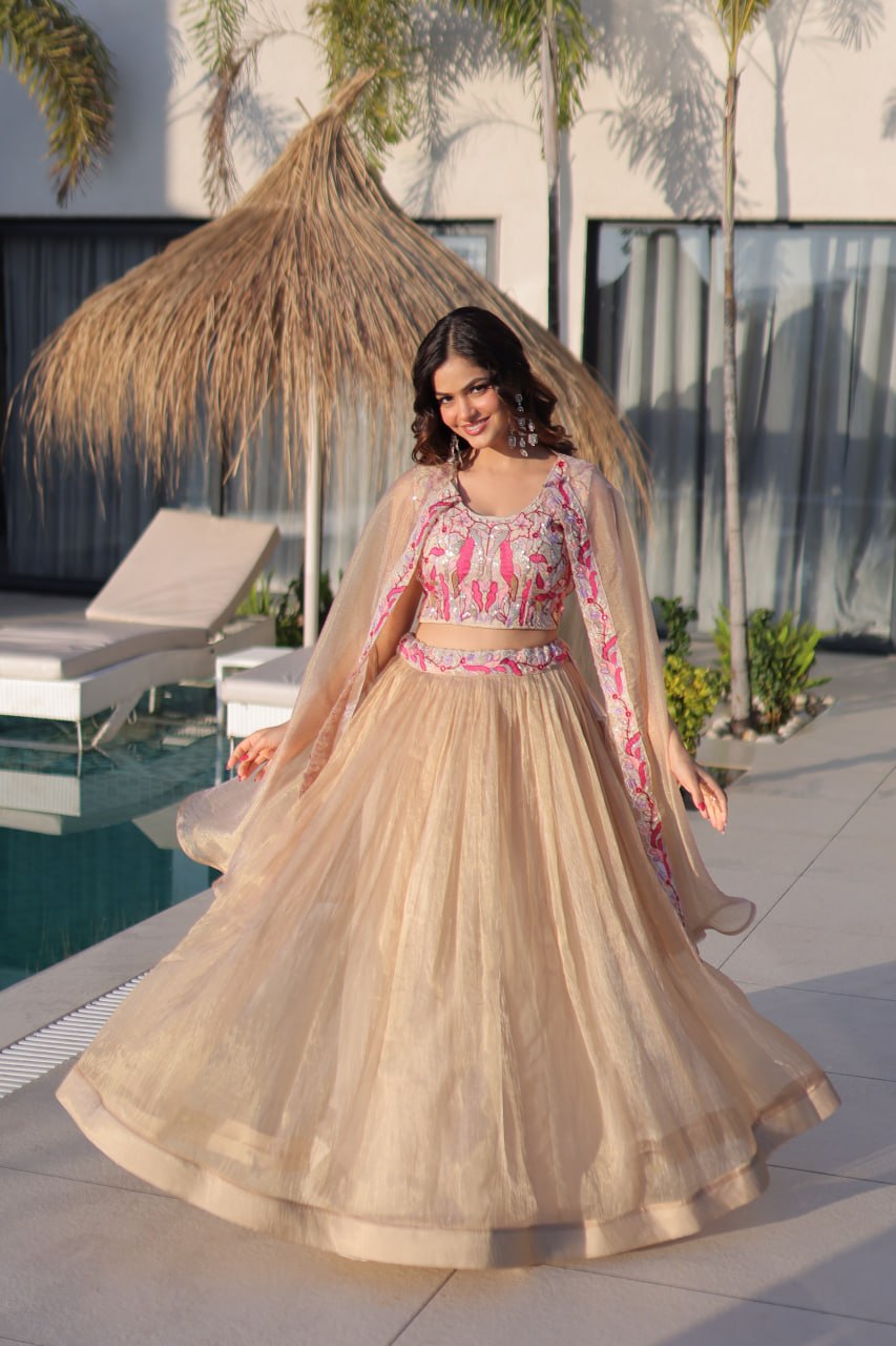 Beige Modern Ethnic Lehenga with Shrug