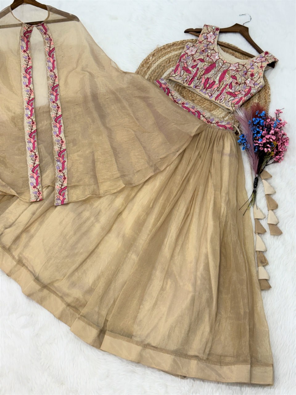 Beige Modern Ethnic Lehenga with Shrug