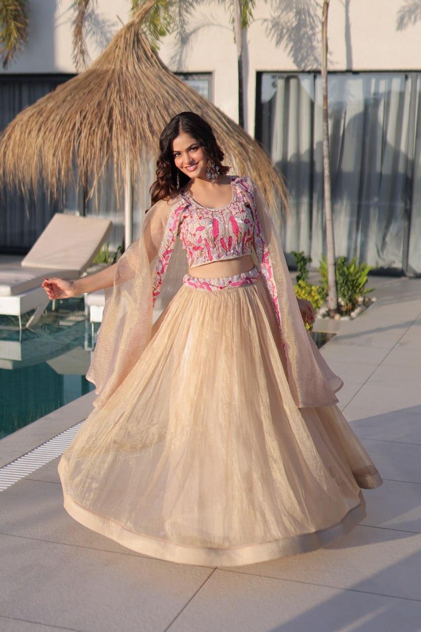 Beige Modern Ethnic Lehenga with Shrug