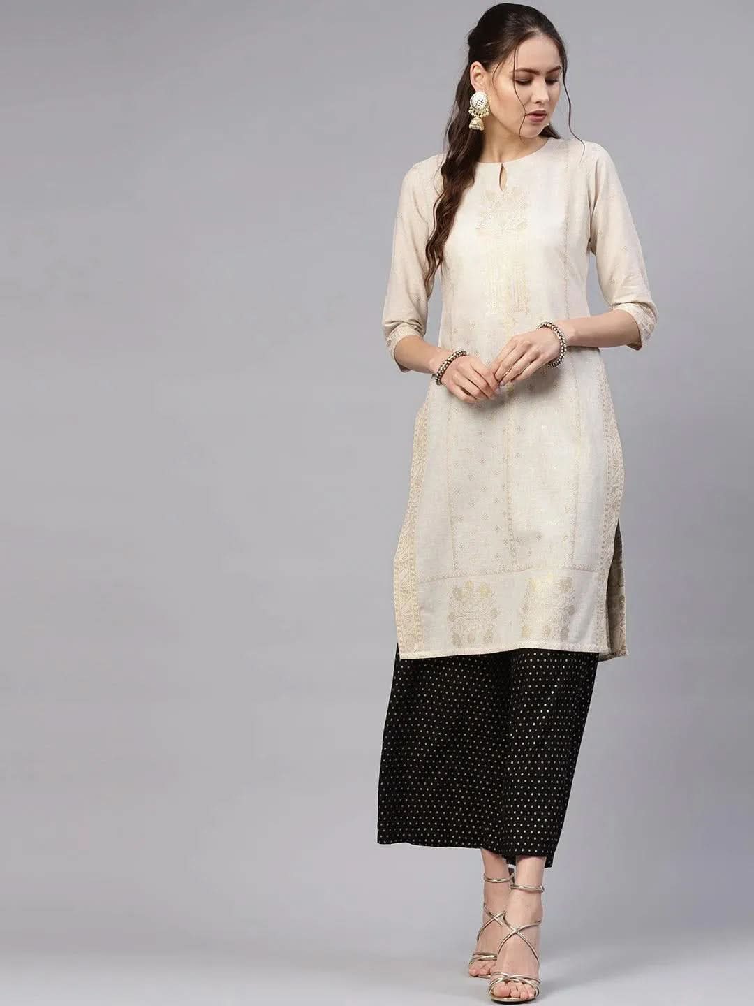 Anouk Beige Printed Cotton Kurta