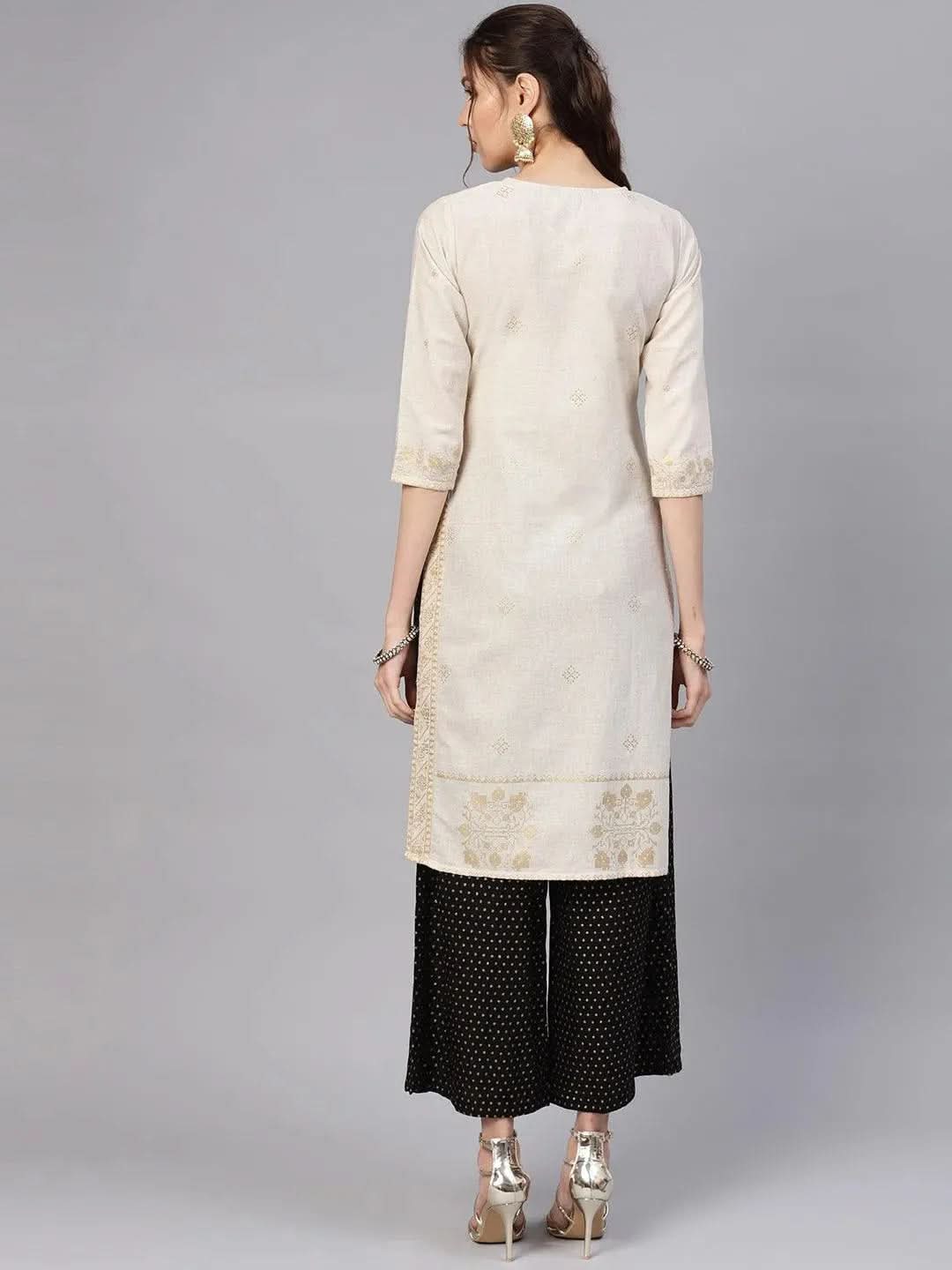 Anouk Beige Printed Cotton Kurta