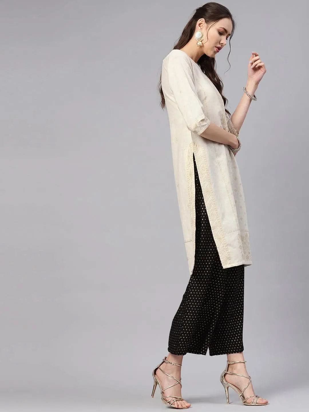 Anouk Beige Printed Cotton Kurta
