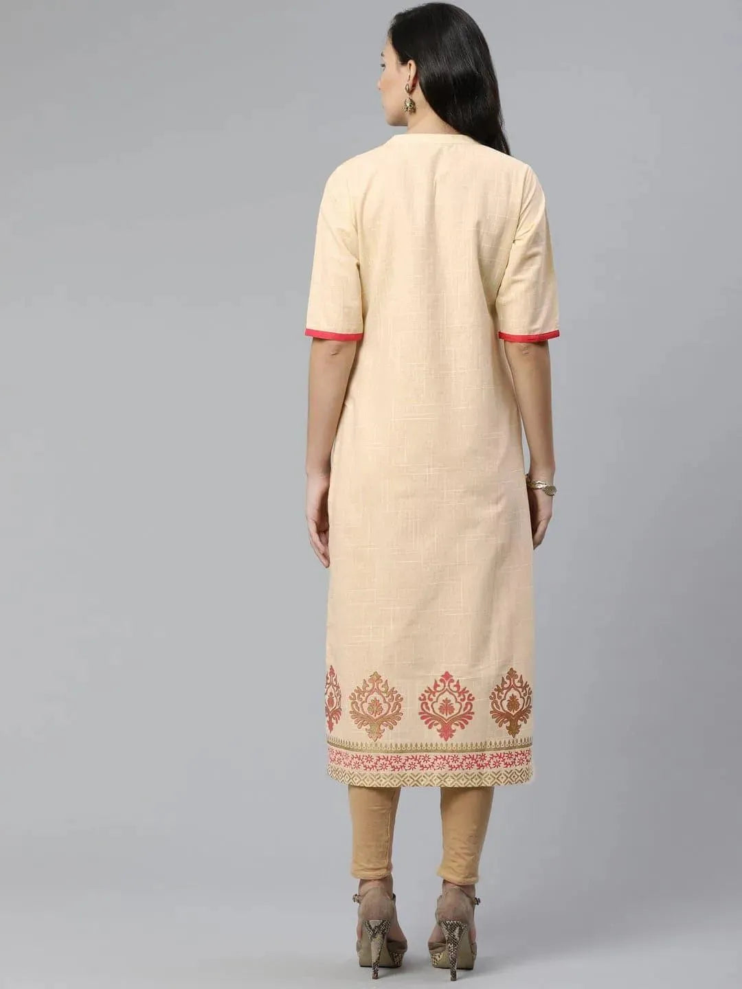 Anouk Beige Printed Cotton Kurti