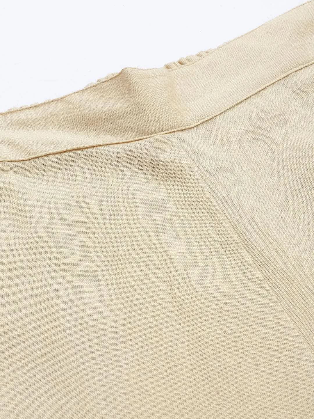 Anouk Beige Solid Cotton Trousers