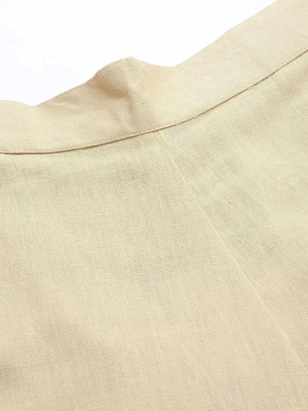 Anouk Beige Solid Cotton Trousers