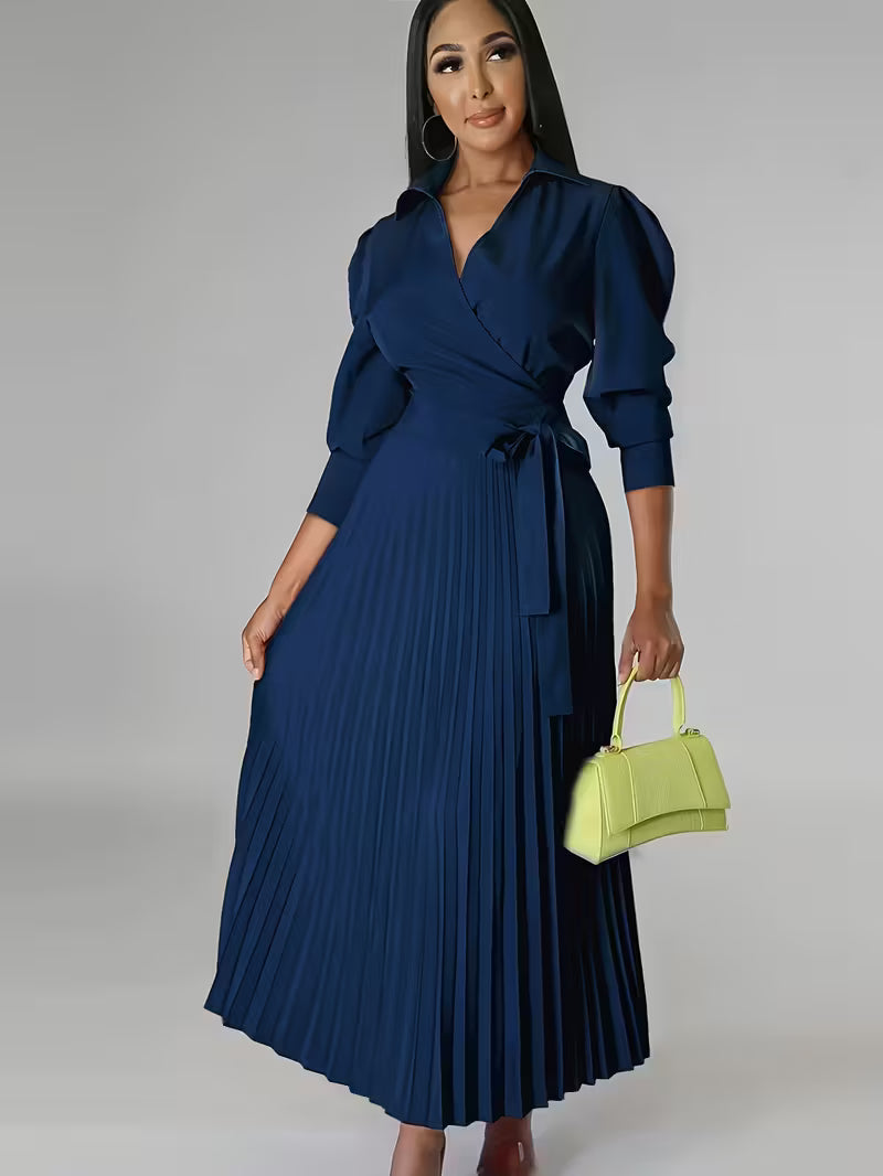 Women’s High-Waisted Polo Collar Dress | Casual Pleated Comfort Dress for Daily Wear