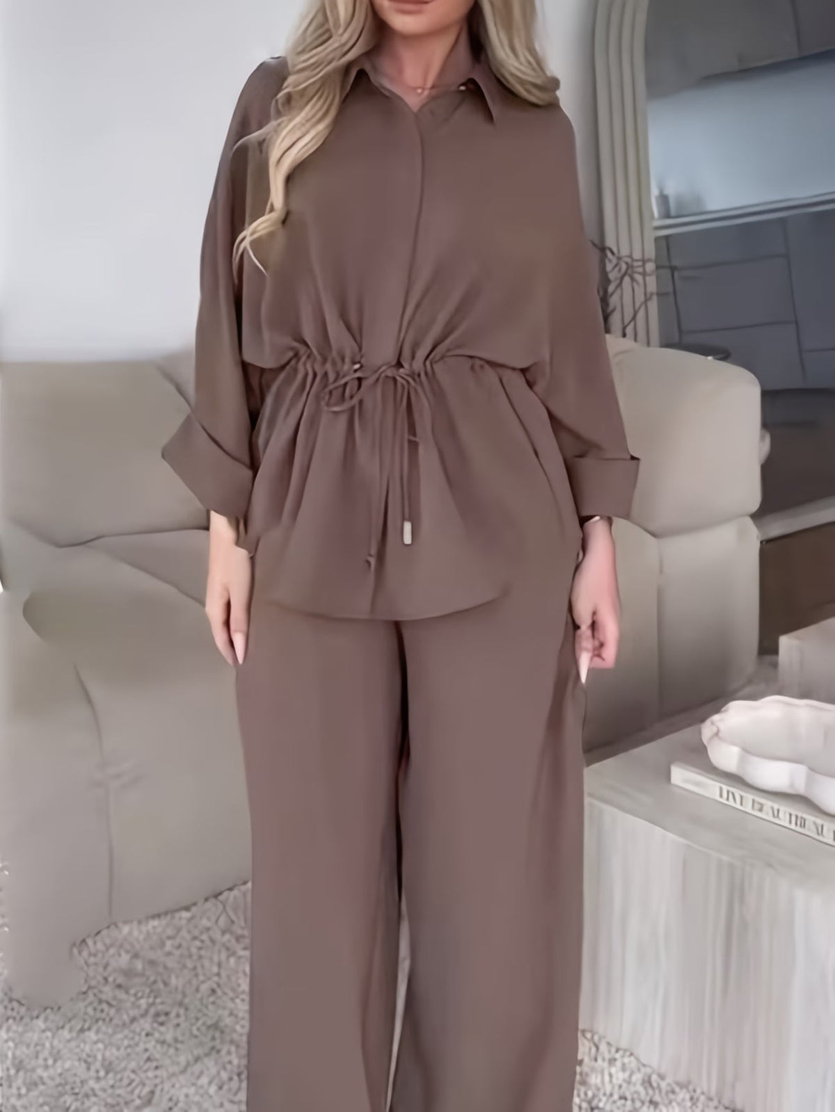 Chic Drawstring Wide-Leg Co-Ord Set