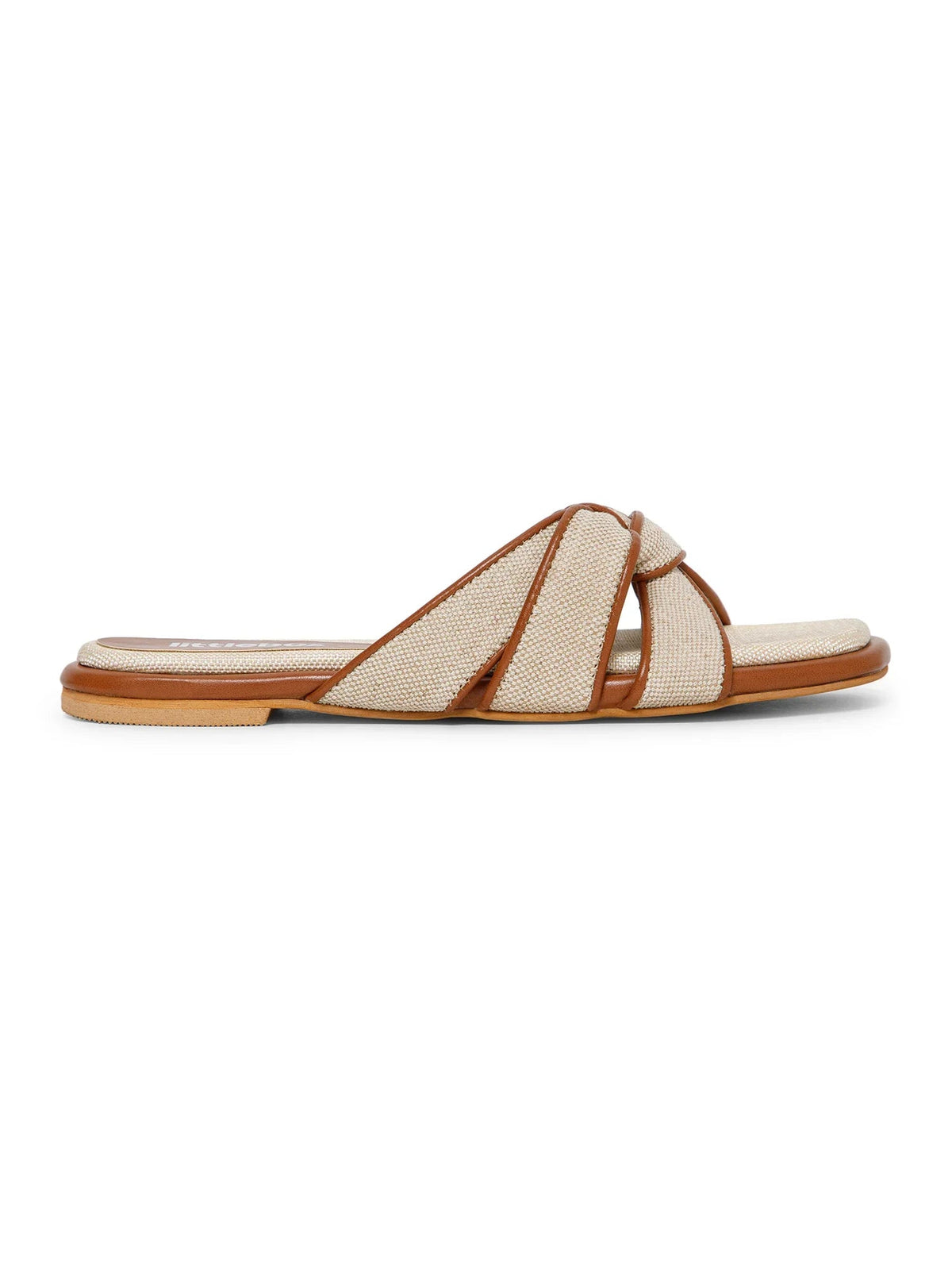 Tan Woven-Textured Multi-Strap Slides