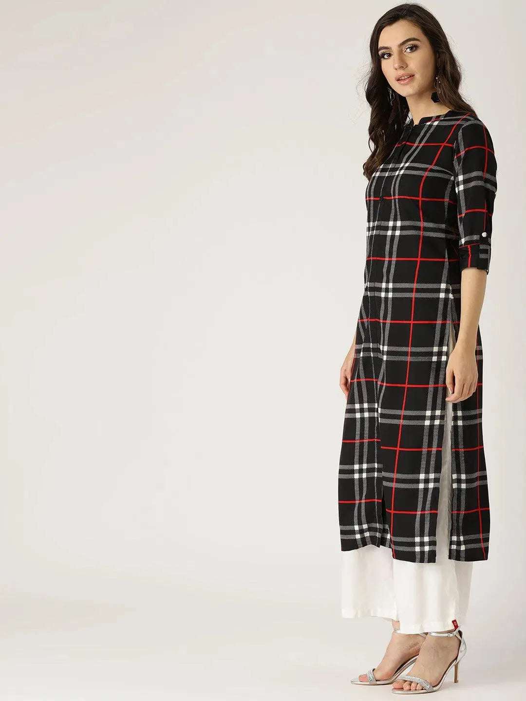 Anouk Black Checkered Crepe Kurta