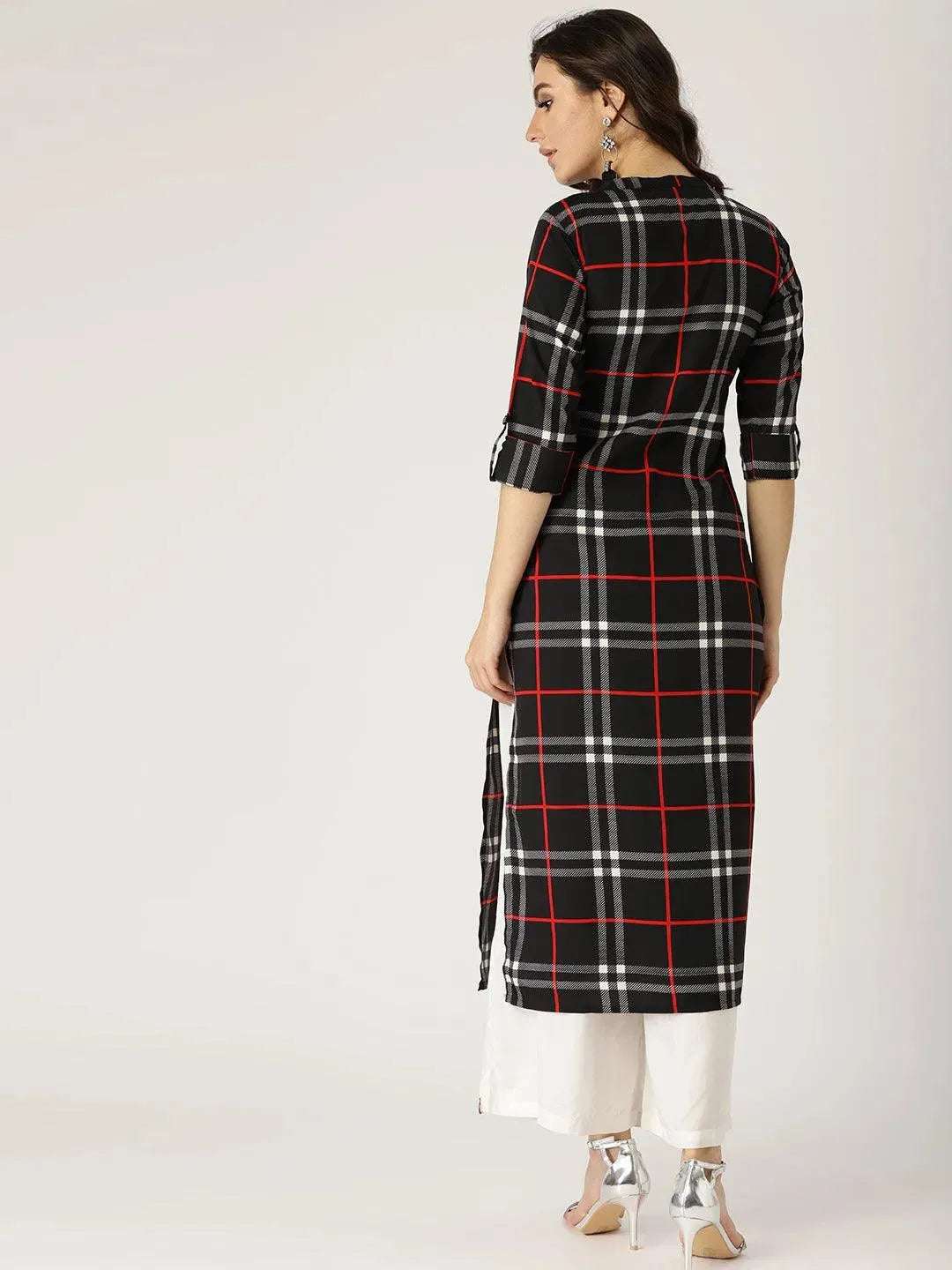 Anouk Black Checkered Crepe Kurta