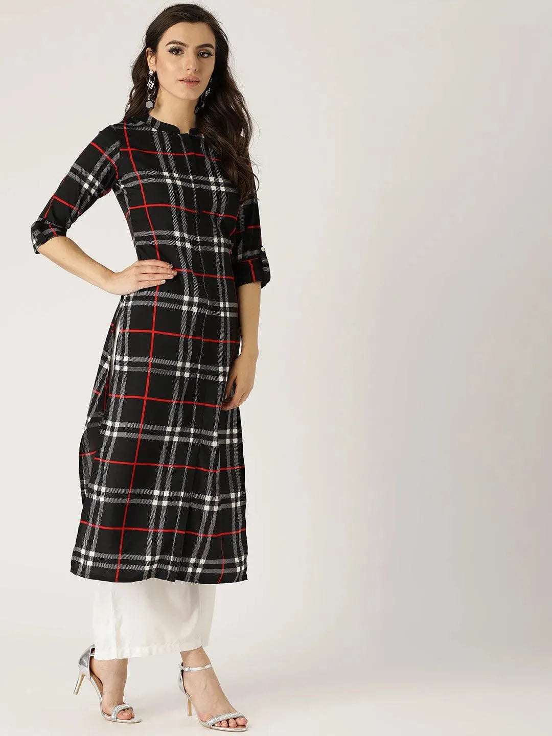 Anouk Black Checkered Crepe Kurta