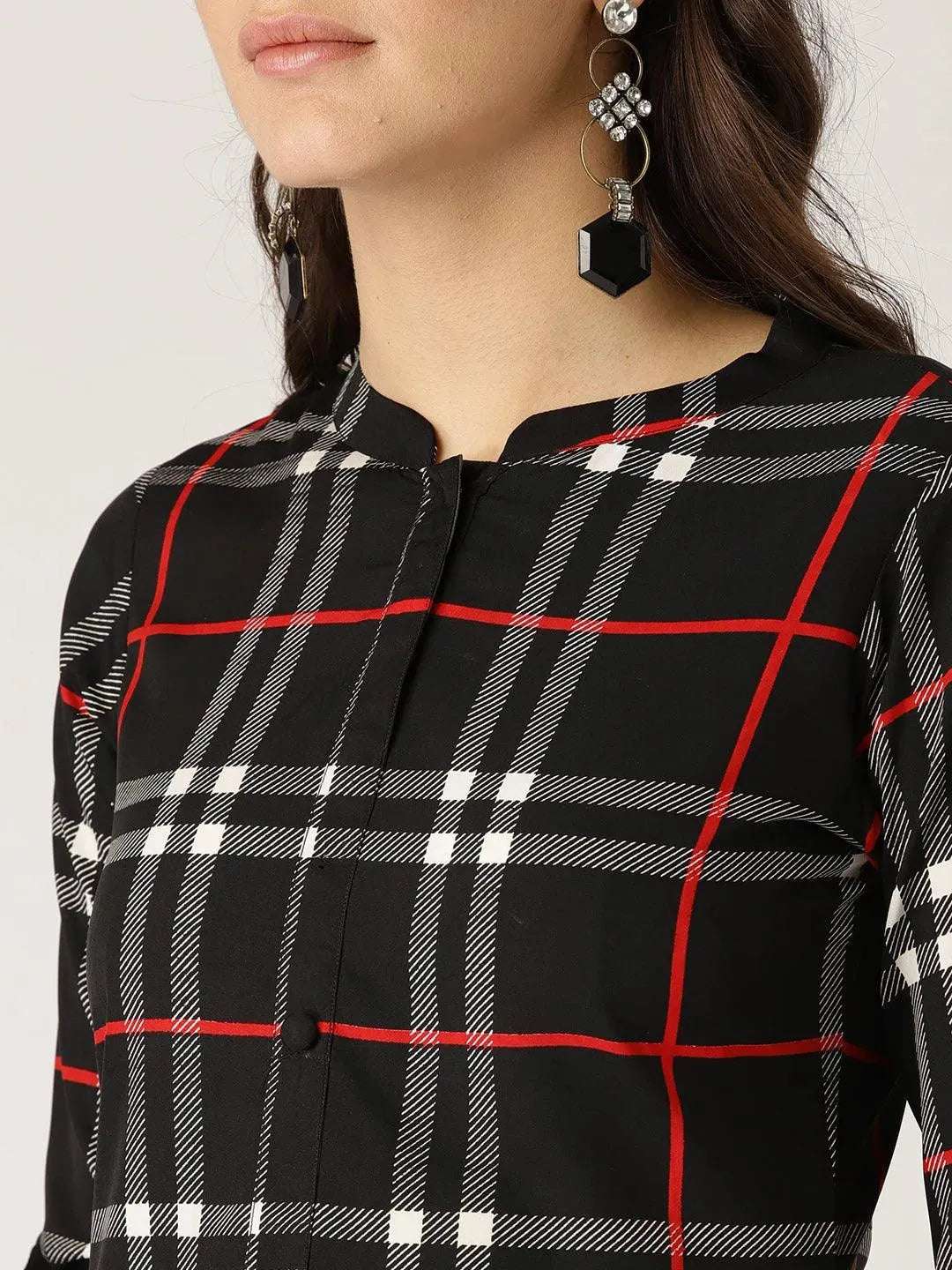 Anouk Black Checkered Crepe Kurta
