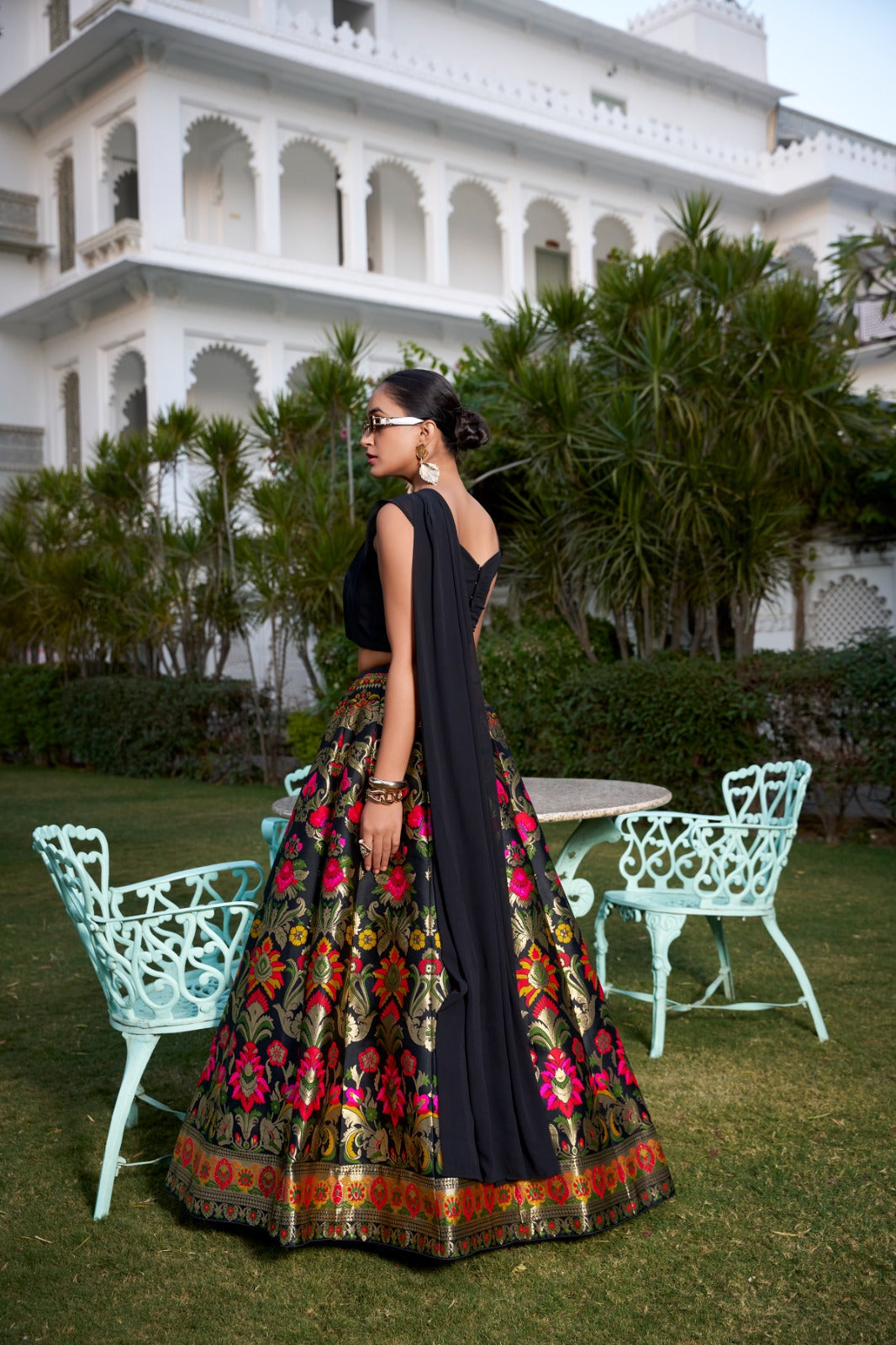 Black Color Weaving Zari Work Banarasi Silk Co-ord Set Lehenga With Georgette Choli