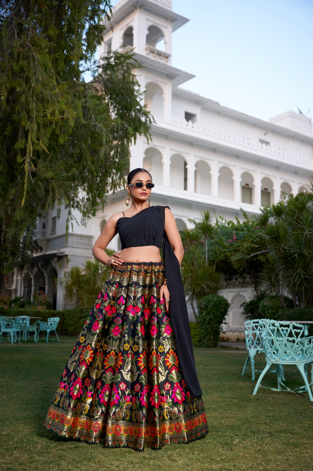 Black Color Weaving Zari Work Banarasi Silk Co-ord Set Lehenga With Georgette Choli