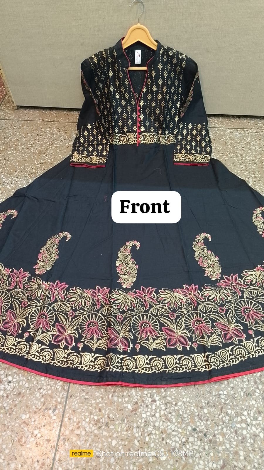 Black Cotton Printed Anarkali Kurta – 48" Length