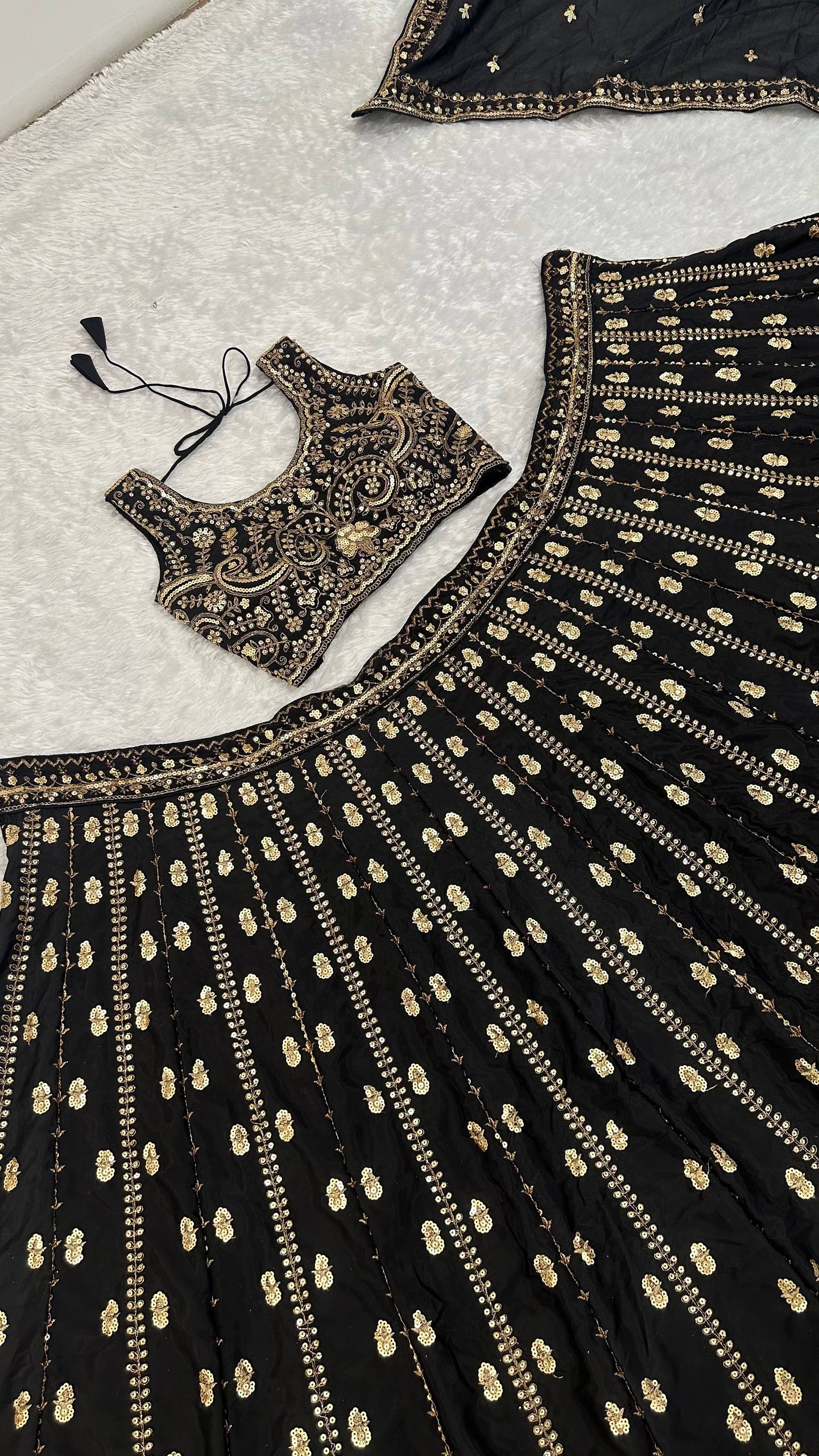 Black Crepe Silk Sequins Lehenga Set