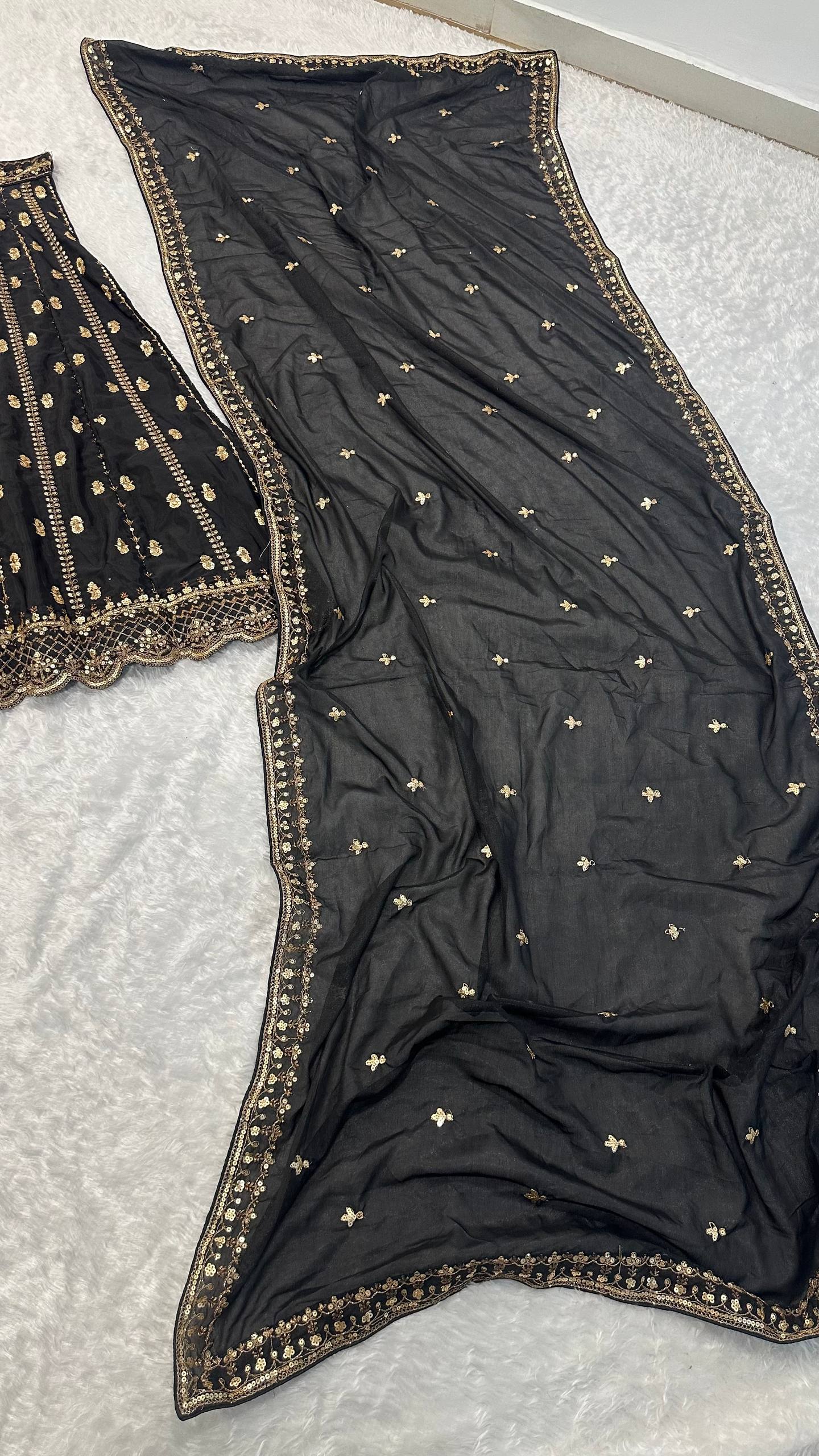 Black Crepe Silk Sequins Lehenga Set